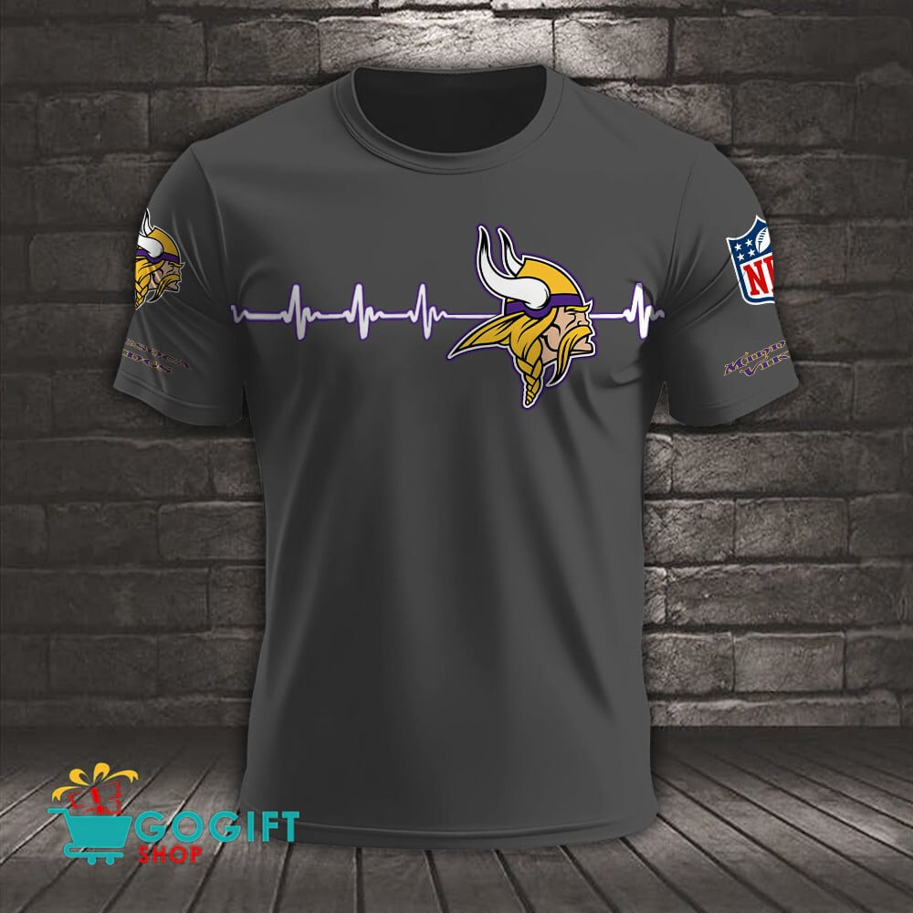 Minnesota Vikings Heart Beat Simple Style All Over Printed T-shirt