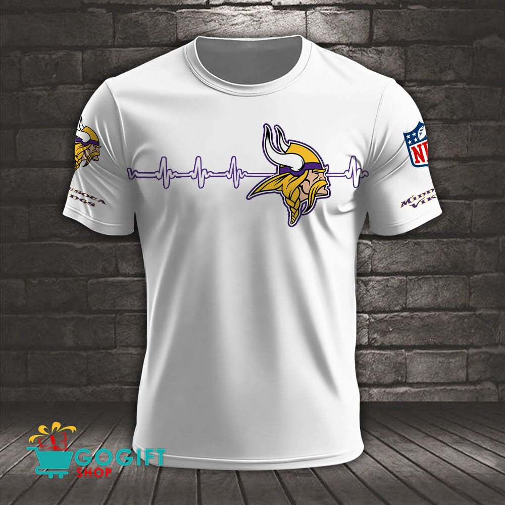 Minnesota Vikings Heart Beat Simple Style All Over Printed T-shirt