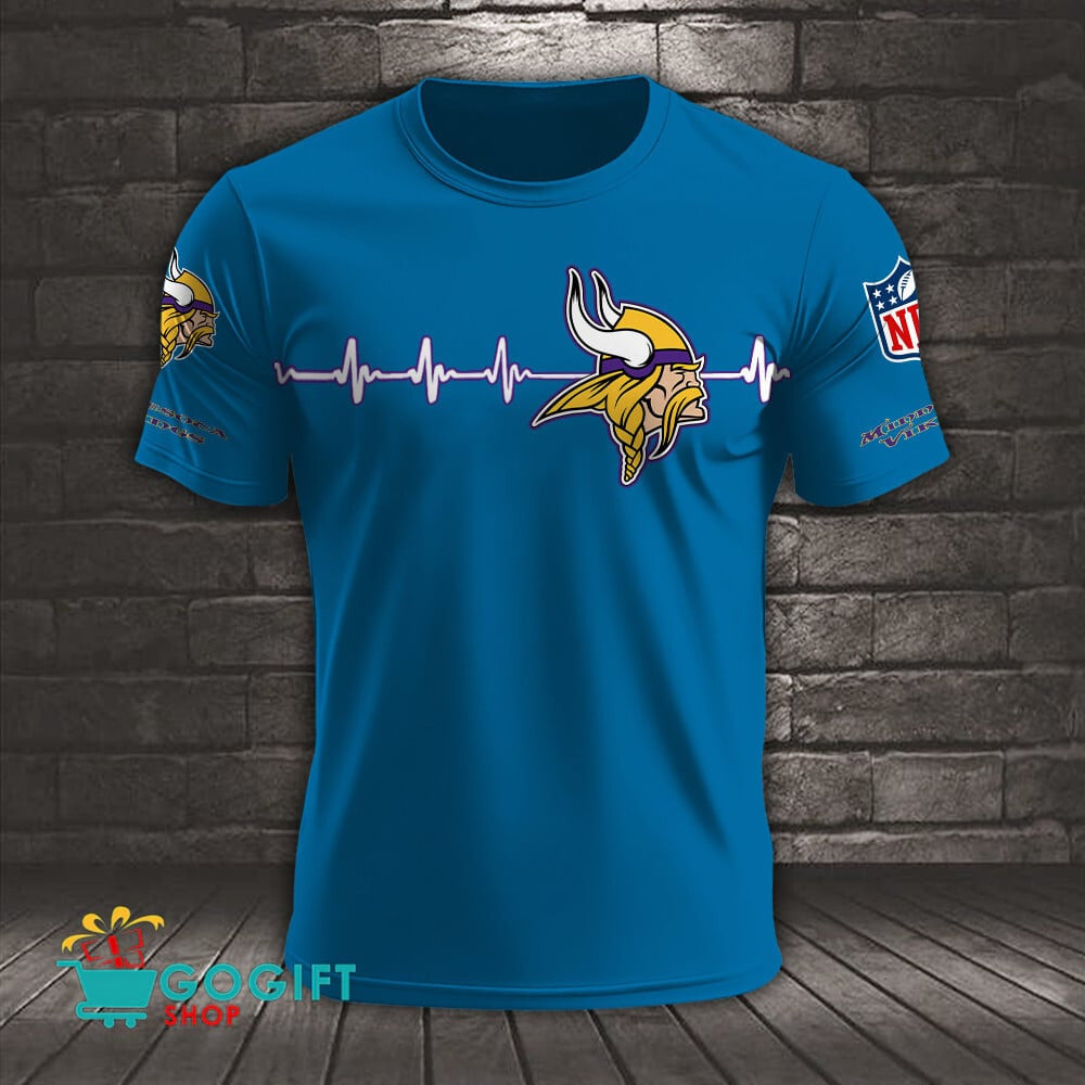 Minnesota Vikings Heart Beat Simple Style All Over Printed T-shirt