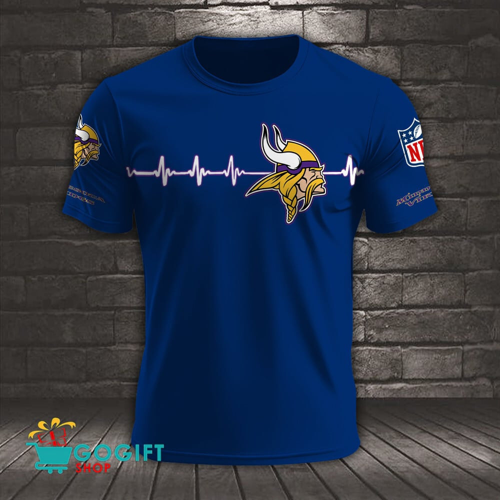 Minnesota Vikings Heart Beat Simple Style All Over Printed T-shirt