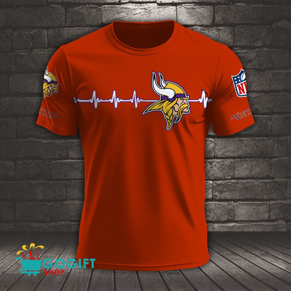 Minnesota Vikings Heart Beat Simple Style All Over Printed T-shirt