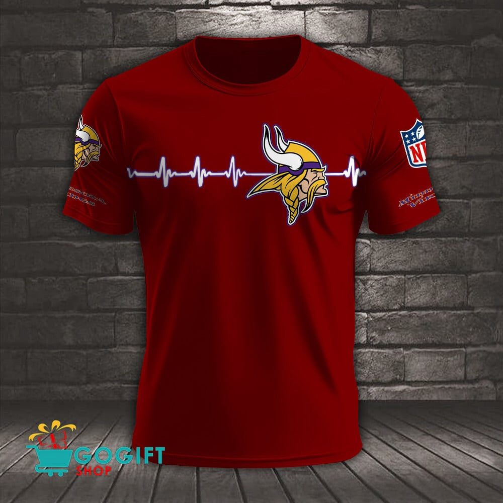 Minnesota Vikings Heart Beat Simple Style All Over Printed T-shirt
