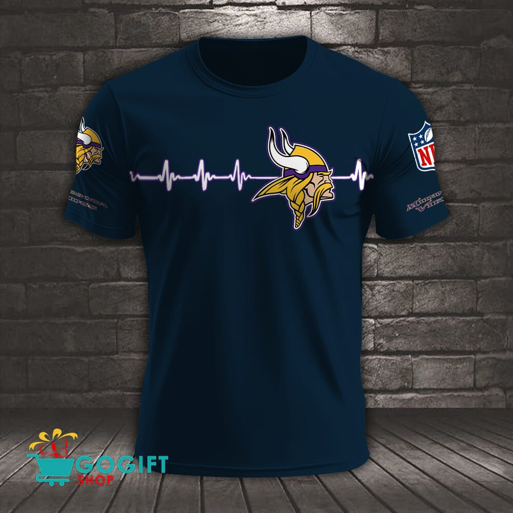 Minnesota Vikings Heart Beat Simple Style All Over Printed T-shirt