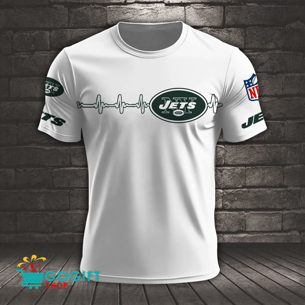 New York Jets Heart Beat Simple Style All Over Printed T-shirt