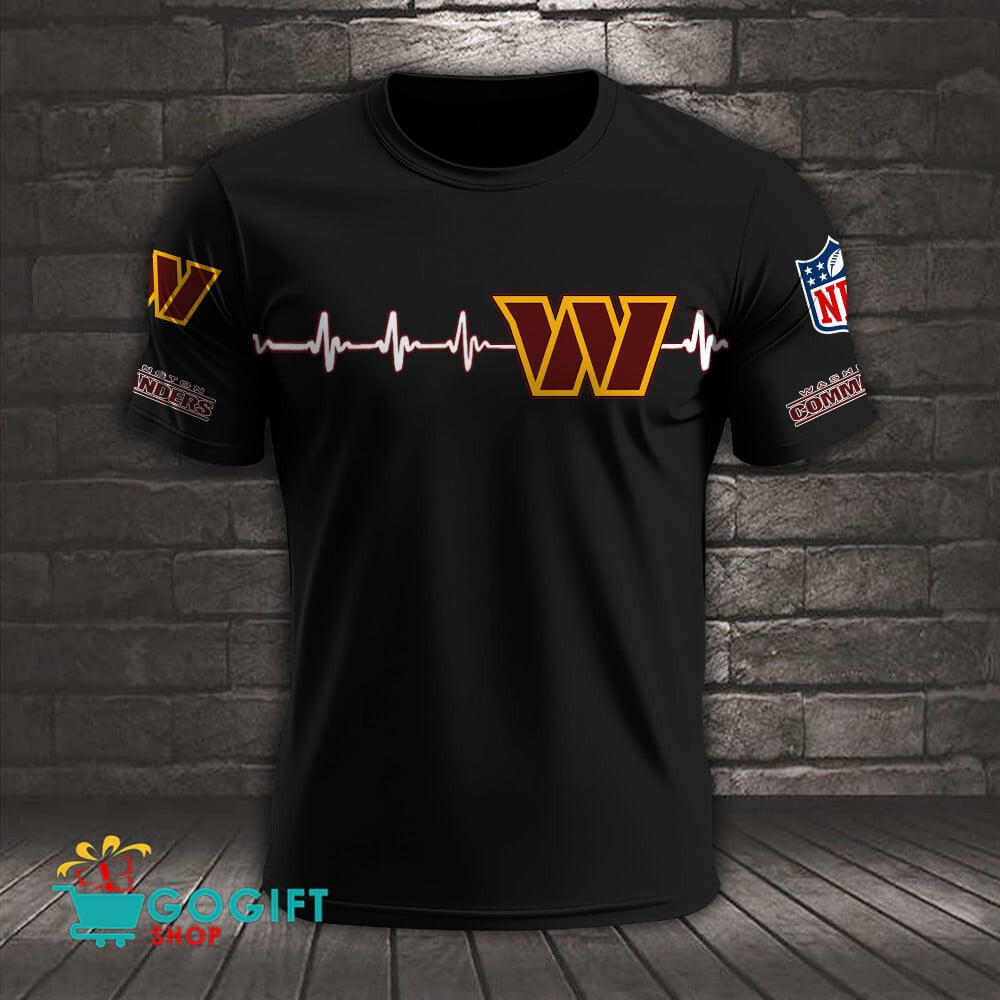 Washington Commanders Heart Beat Simple Style All Over Printed T-shirt