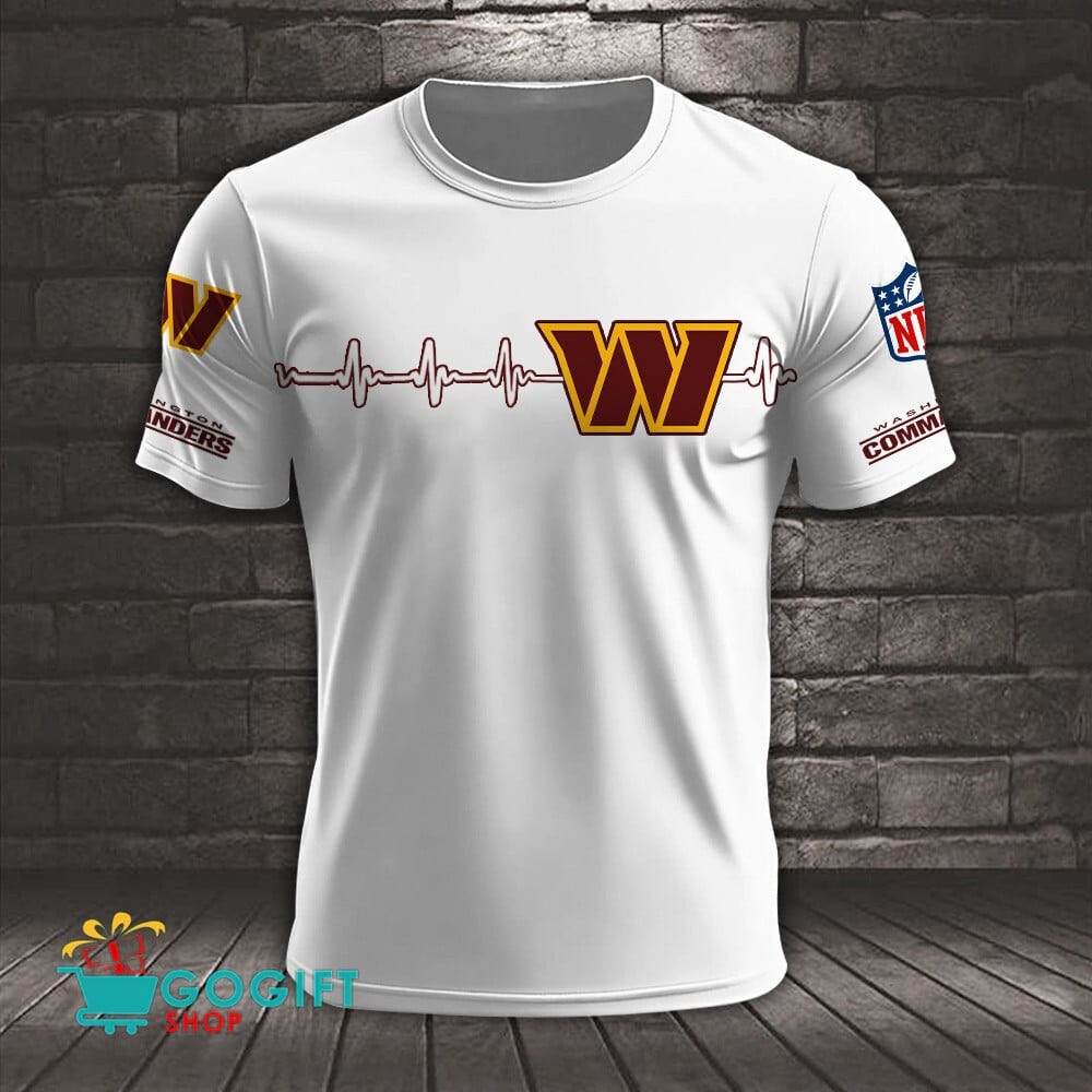 Washington Commanders Heart Beat Simple Style All Over Printed T-shirt