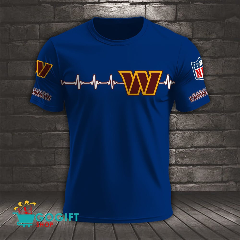 Washington Commanders Heart Beat Simple Style All Over Printed T-shirt