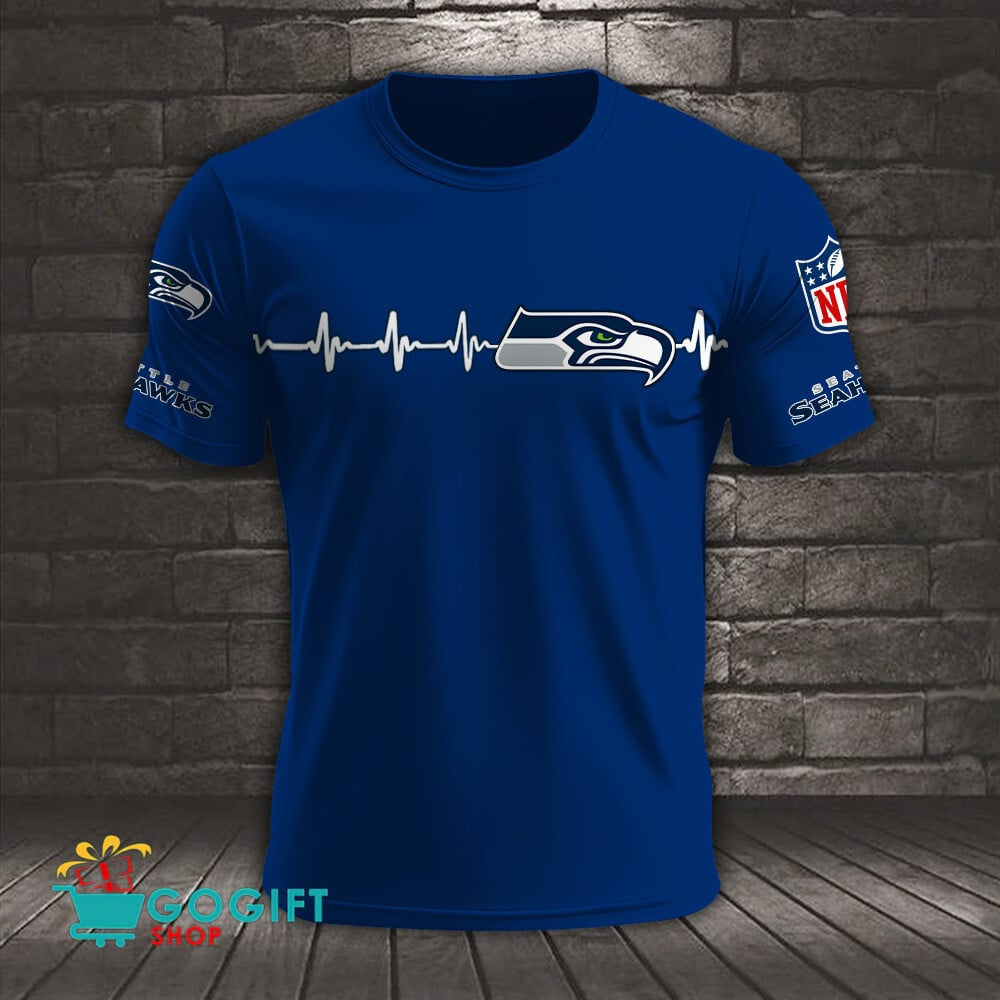 Seattle Seahawks Heart Beat Simple Style All Over Printed T-shirt