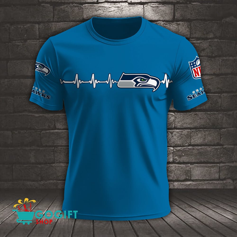 Seattle Seahawks Heart Beat Simple Style All Over Printed T-shirt