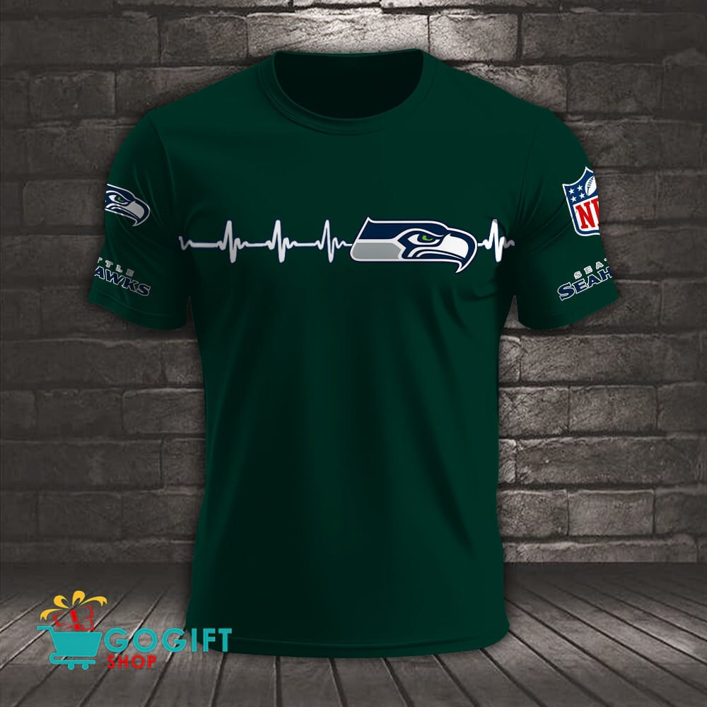 Seattle Seahawks Heart Beat Simple Style All Over Printed T-shirt