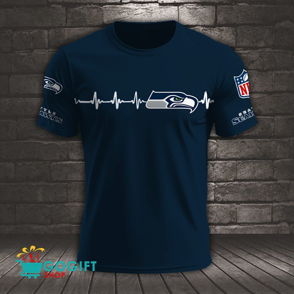 Seattle Seahawks Heart Beat Simple Style All Over Printed T-shirt