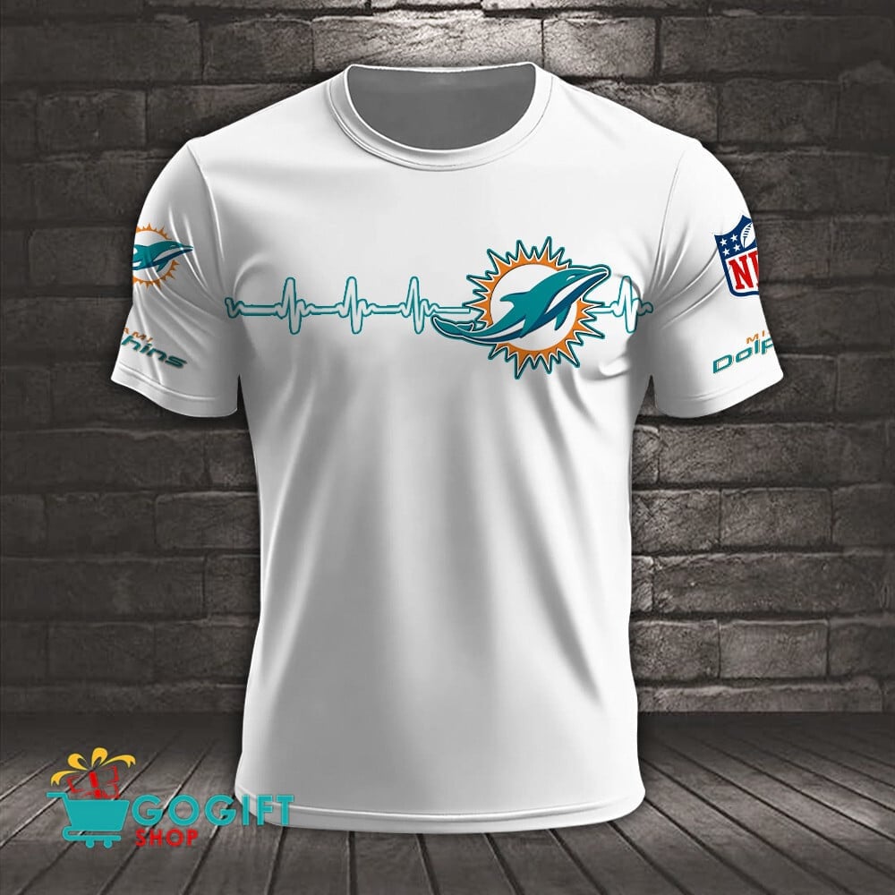 Miami Dolphins Heart Beat Simple Style All Over Printed T-shirt