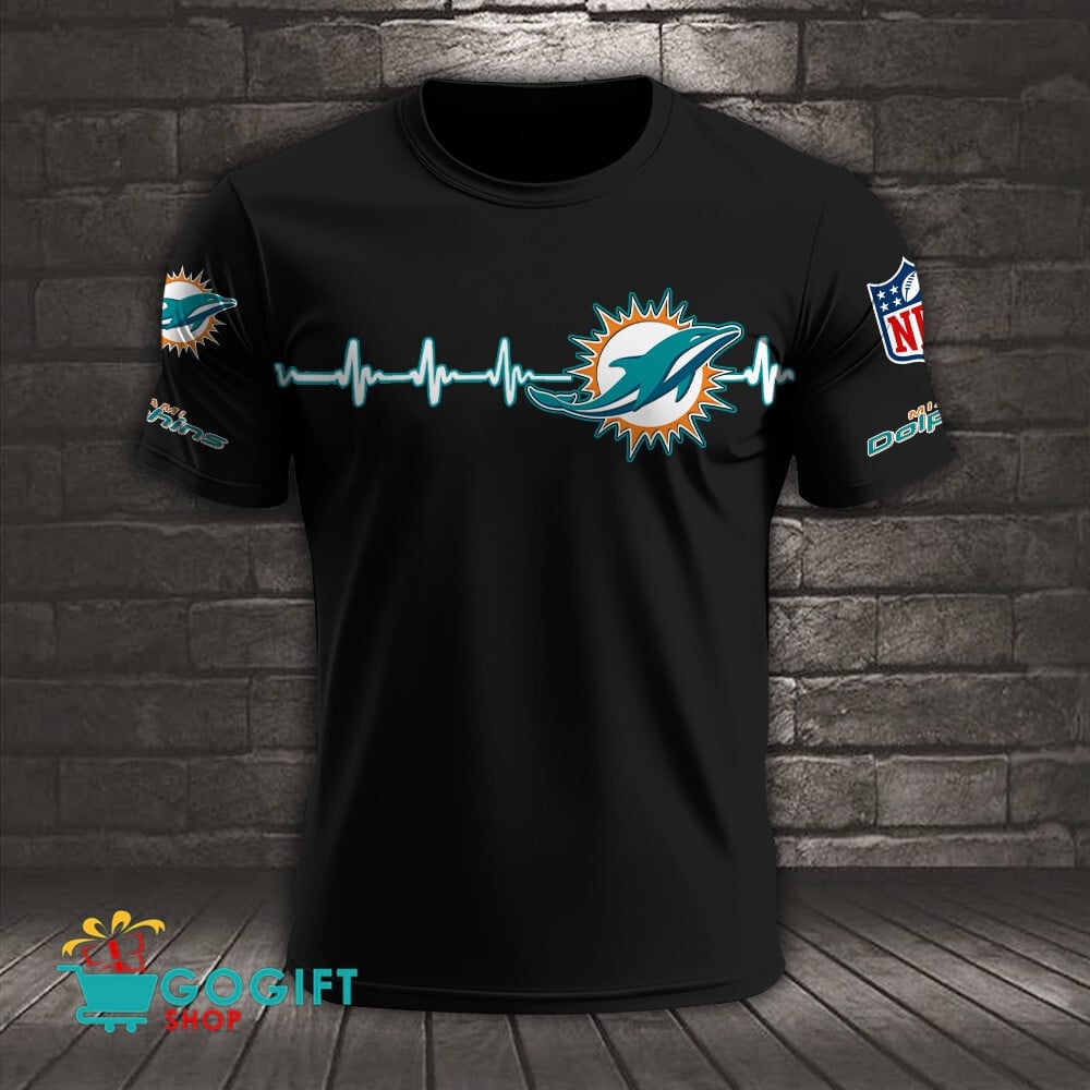 Miami Dolphins Heart Beat Simple Style All Over Printed T-shirt