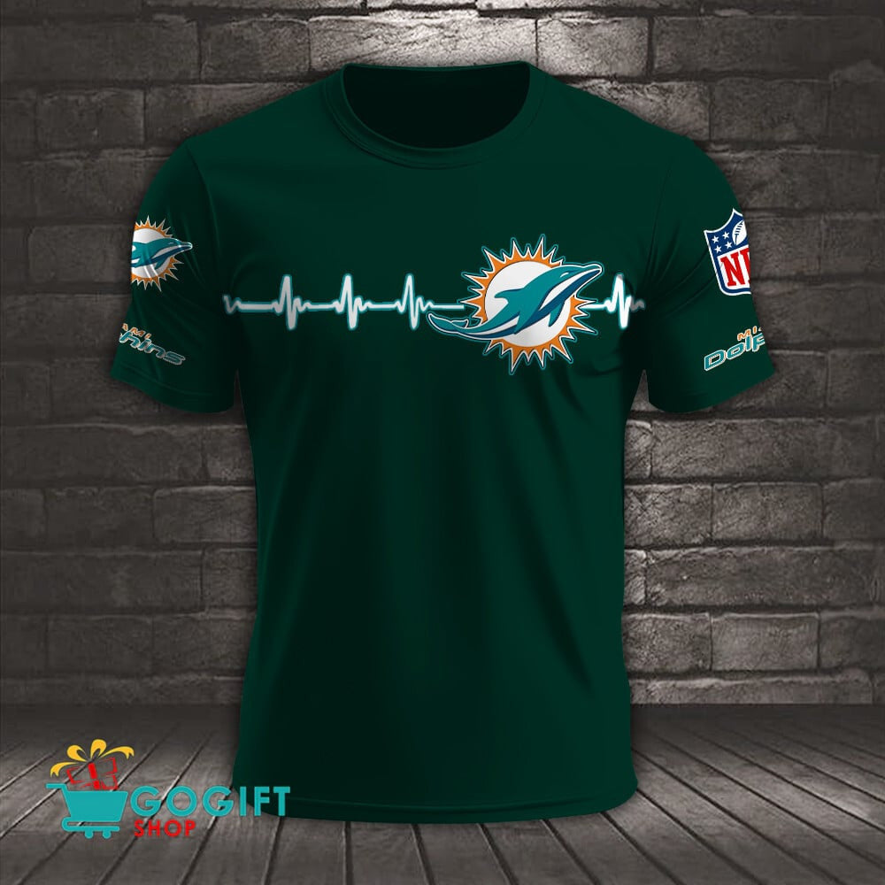 Miami Dolphins Heart Beat Simple Style All Over Printed T-shirt