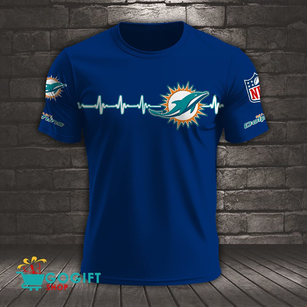 Miami Dolphins Heart Beat Simple Style All Over Printed T-shirt