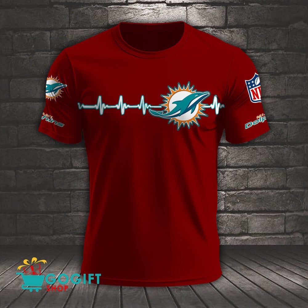 Miami Dolphins Heart Beat Simple Style All Over Printed T-shirt