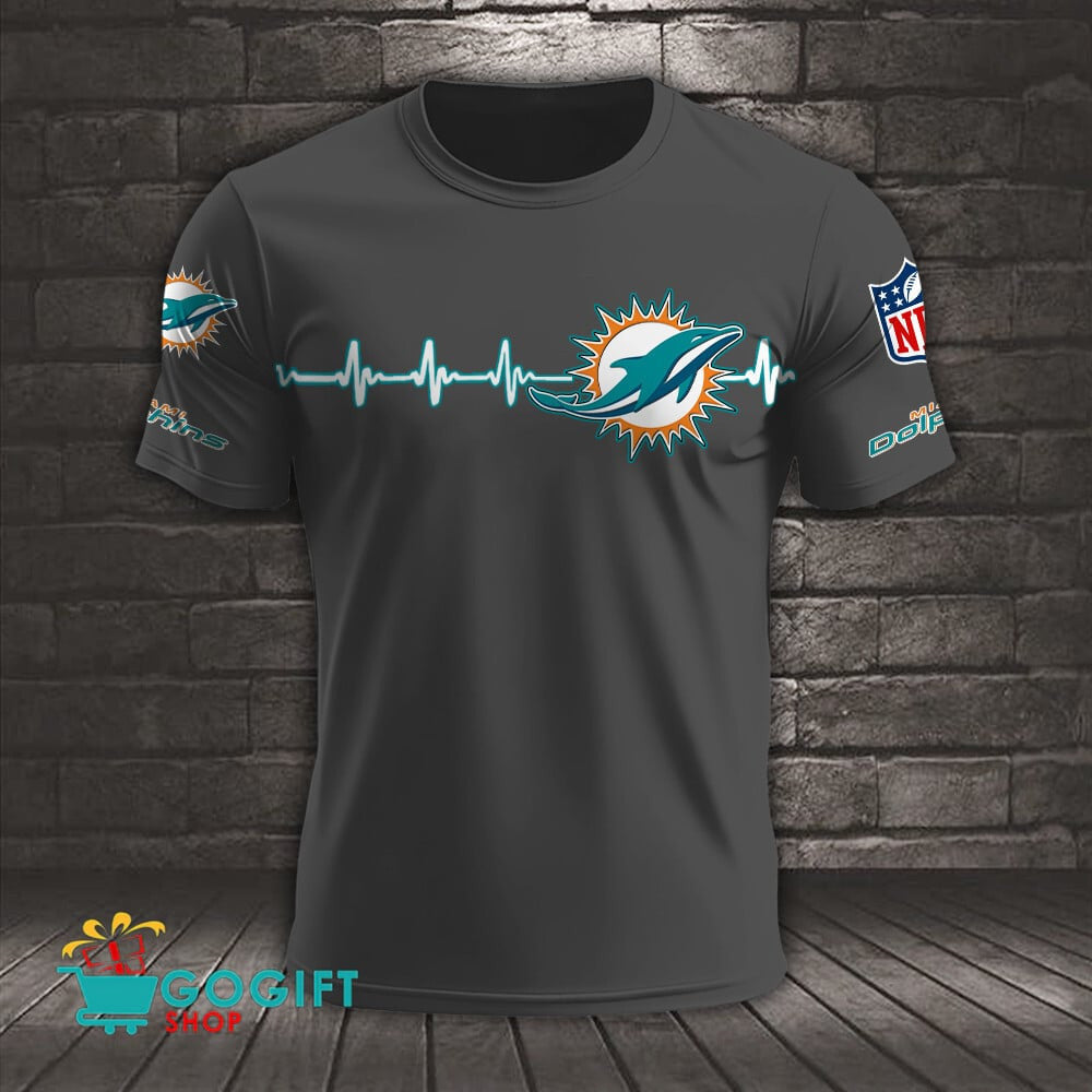 Miami Dolphins Heart Beat Simple Style All Over Printed T-shirt