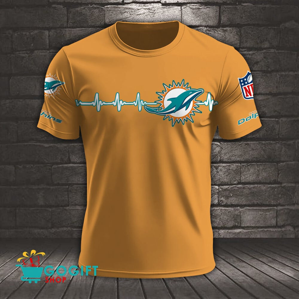 Miami Dolphins Heart Beat Simple Style All Over Printed T-shirt