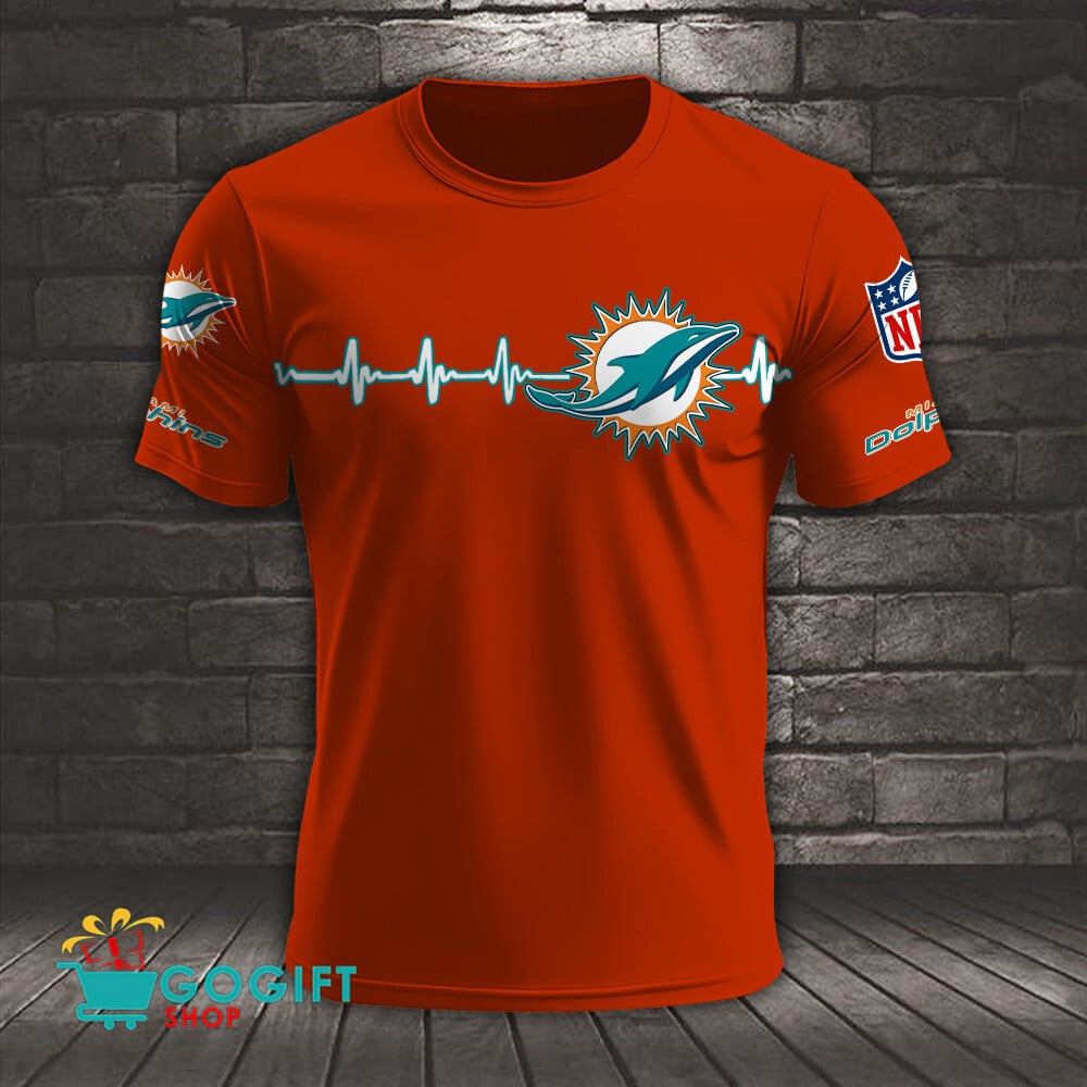 Miami Dolphins Heart Beat Simple Style All Over Printed T-shirt