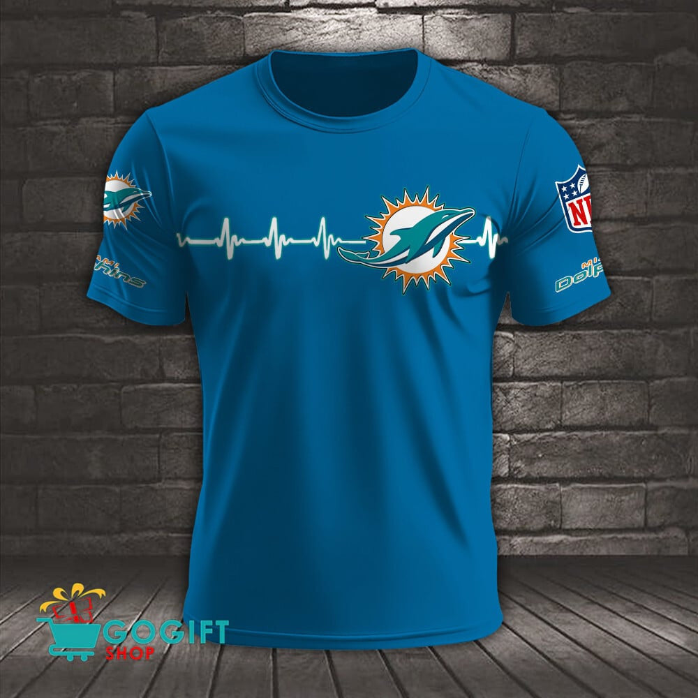 Miami Dolphins Heart Beat Simple Style All Over Printed T-shirt