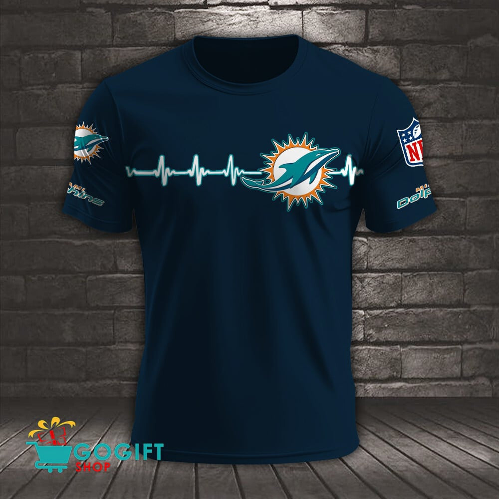 Miami Dolphins Heart Beat Simple Style All Over Printed T-shirt
