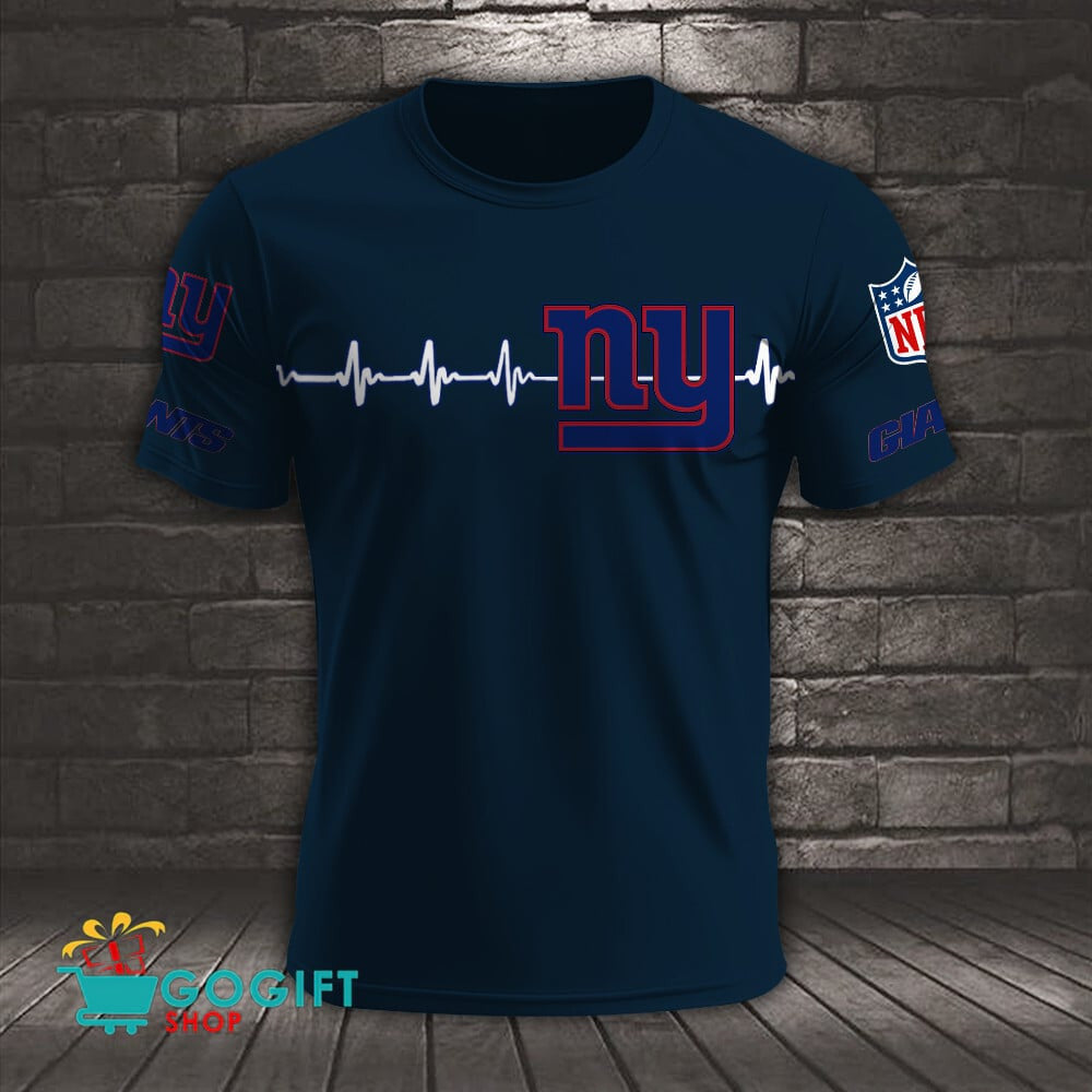 New York Giants Heart Beat Simple Style All Over Printed T-shirt