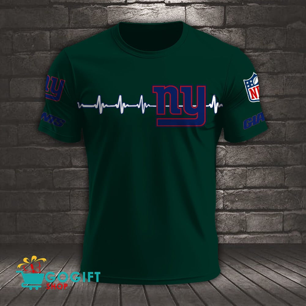 New York Giants Heart Beat Simple Style All Over Printed T-shirt