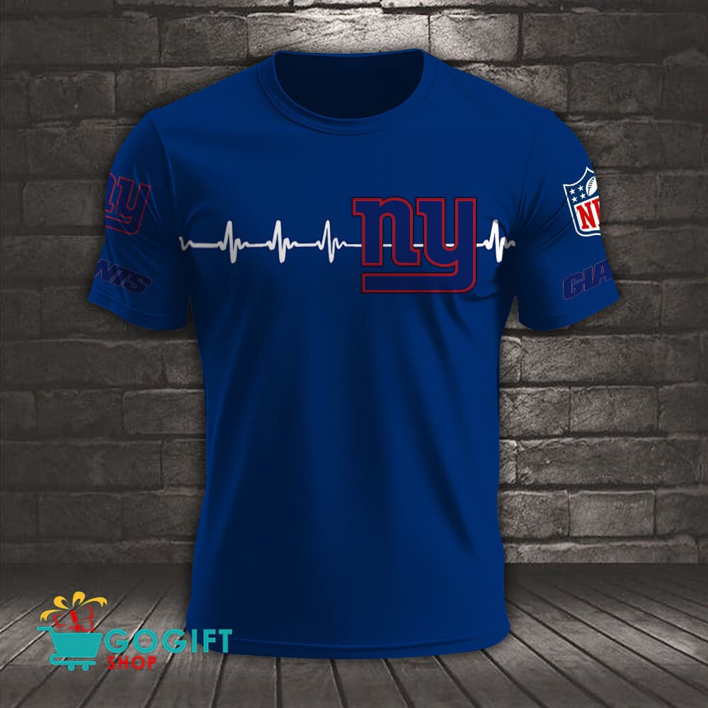 New York Giants Heart Beat Simple Style All Over Printed T-shirt