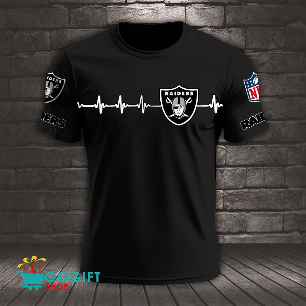 Las Vegas Raiders Heart Beat Simple Style All Over Printed T-shirt