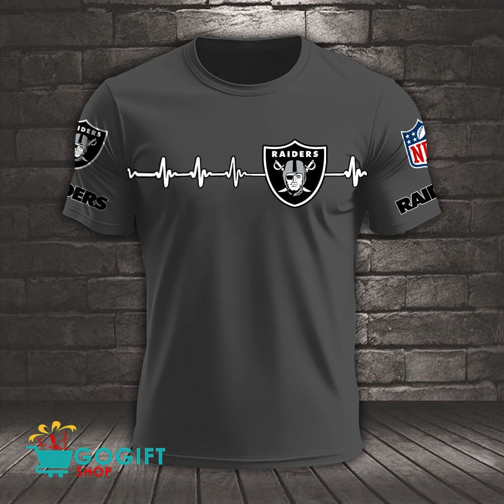 Las Vegas Raiders Heart Beat Simple Style All Over Printed T-shirt