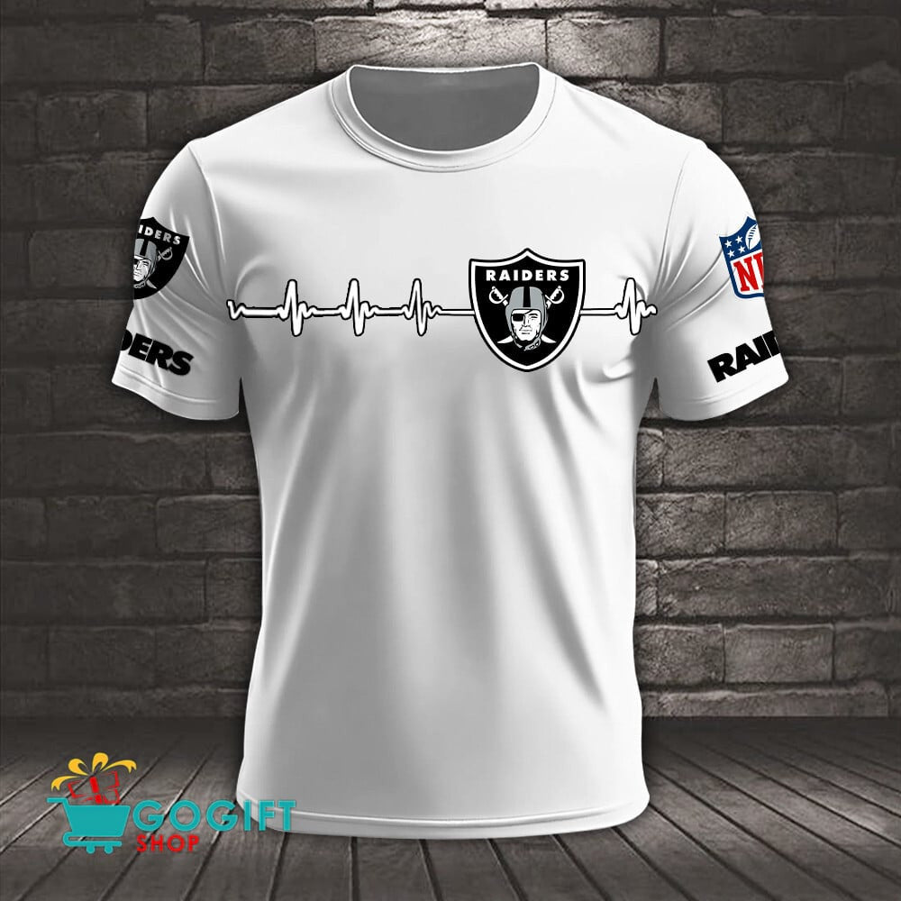 Las Vegas Raiders Heart Beat Simple Style All Over Printed T-shirt