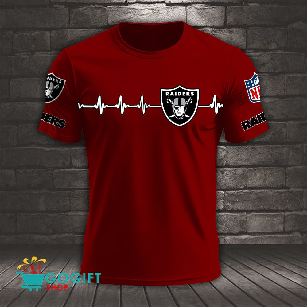 Las Vegas Raiders Heart Beat Simple Style All Over Printed T-shirt