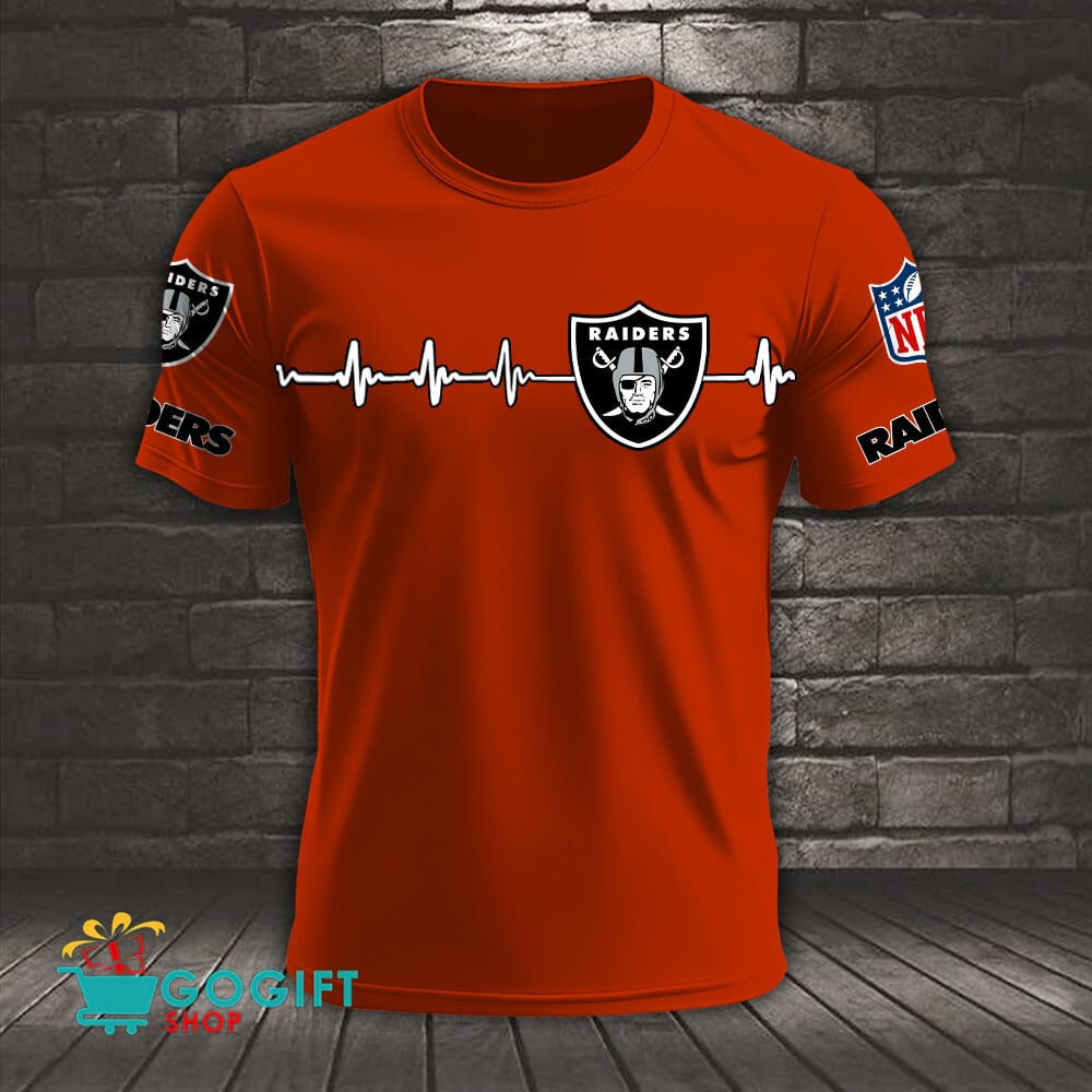 Las Vegas Raiders Heart Beat Simple Style All Over Printed T-shirt