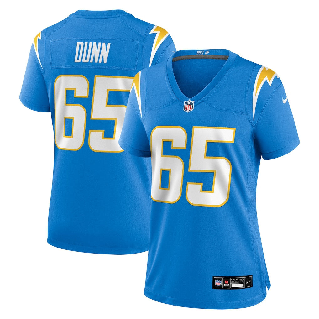 Michael Dunn 65 Los Angeles Chargers Women's Team Game Jersey - Powder Blue