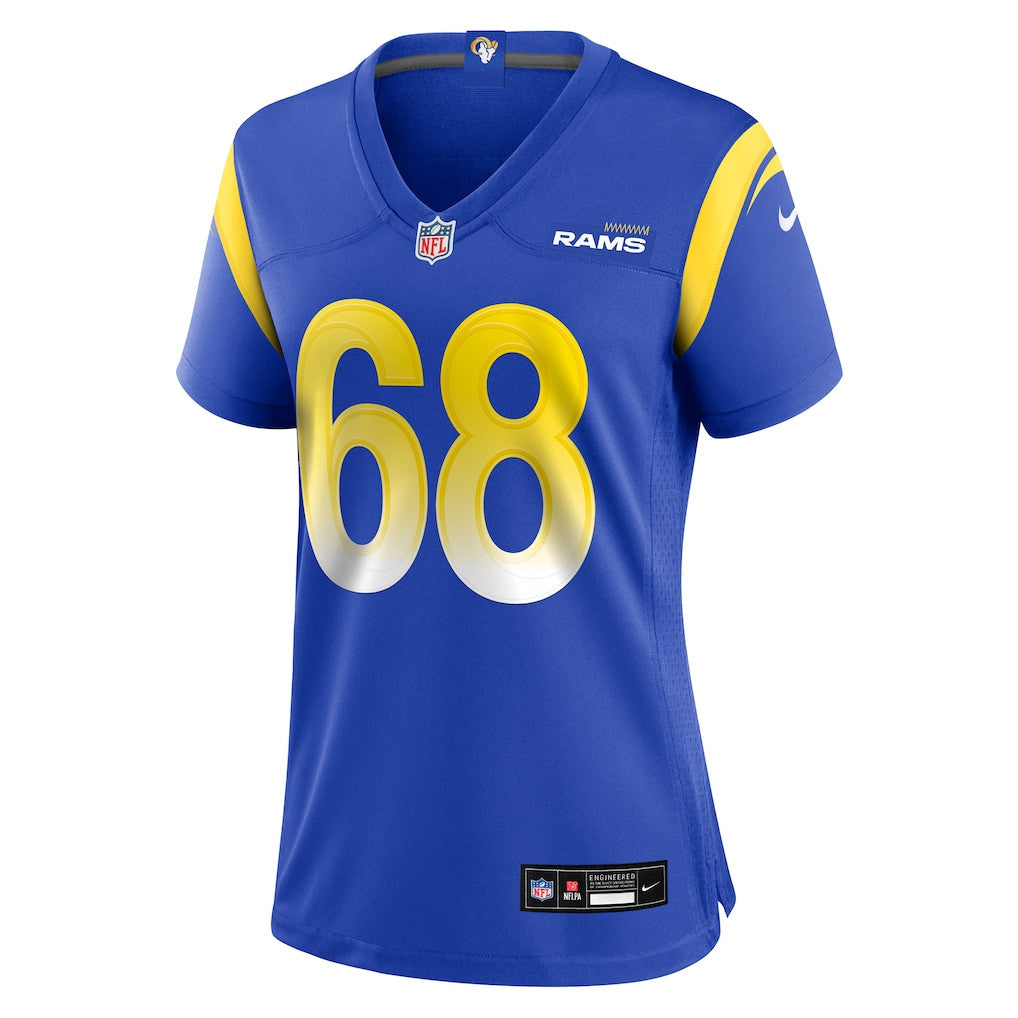 David Quessenberry 68 Los Angeles Rams Women's Team Game Jersey - Royal