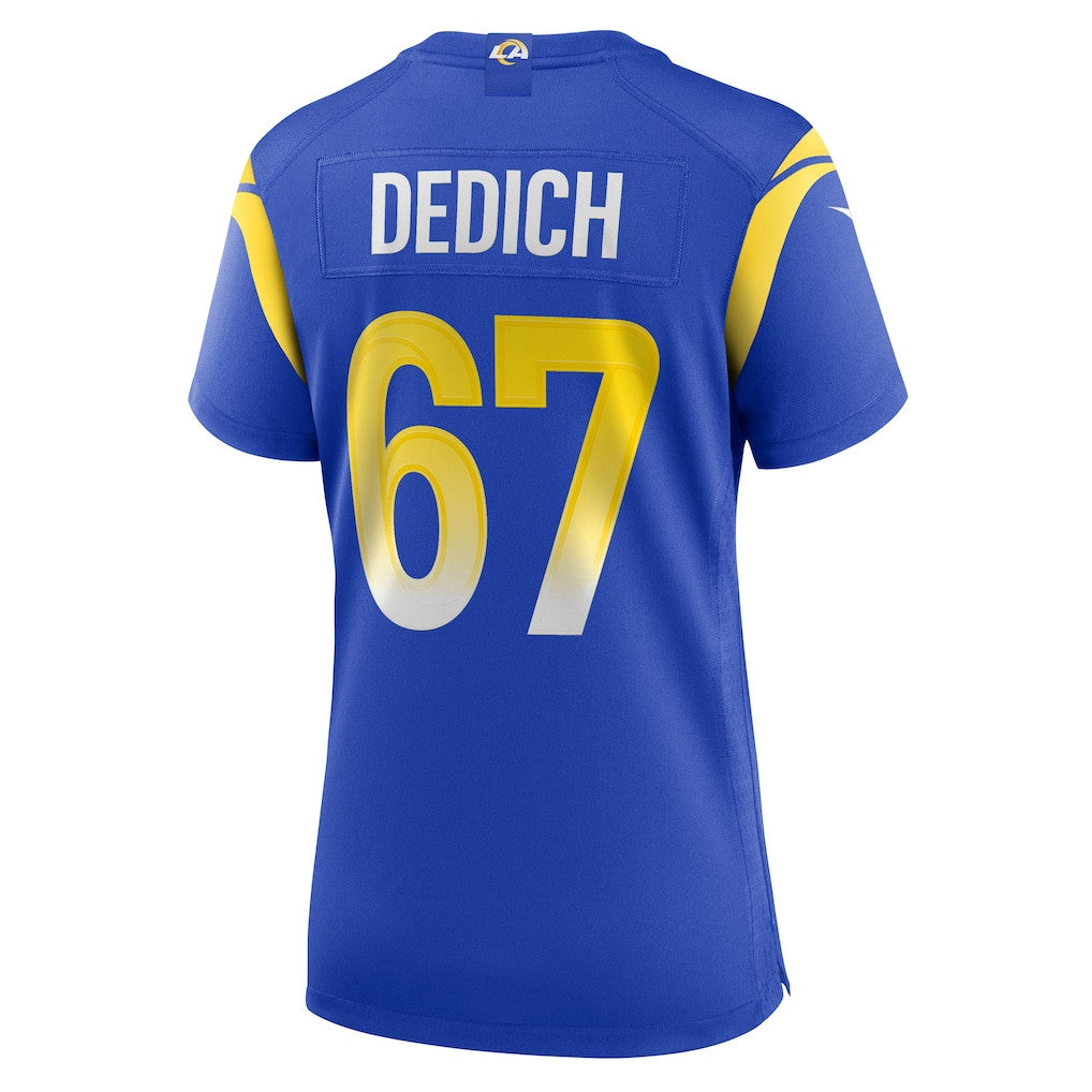 Justin Dedich 67 Los Angeles Rams Women's Team Game Jersey - Royal