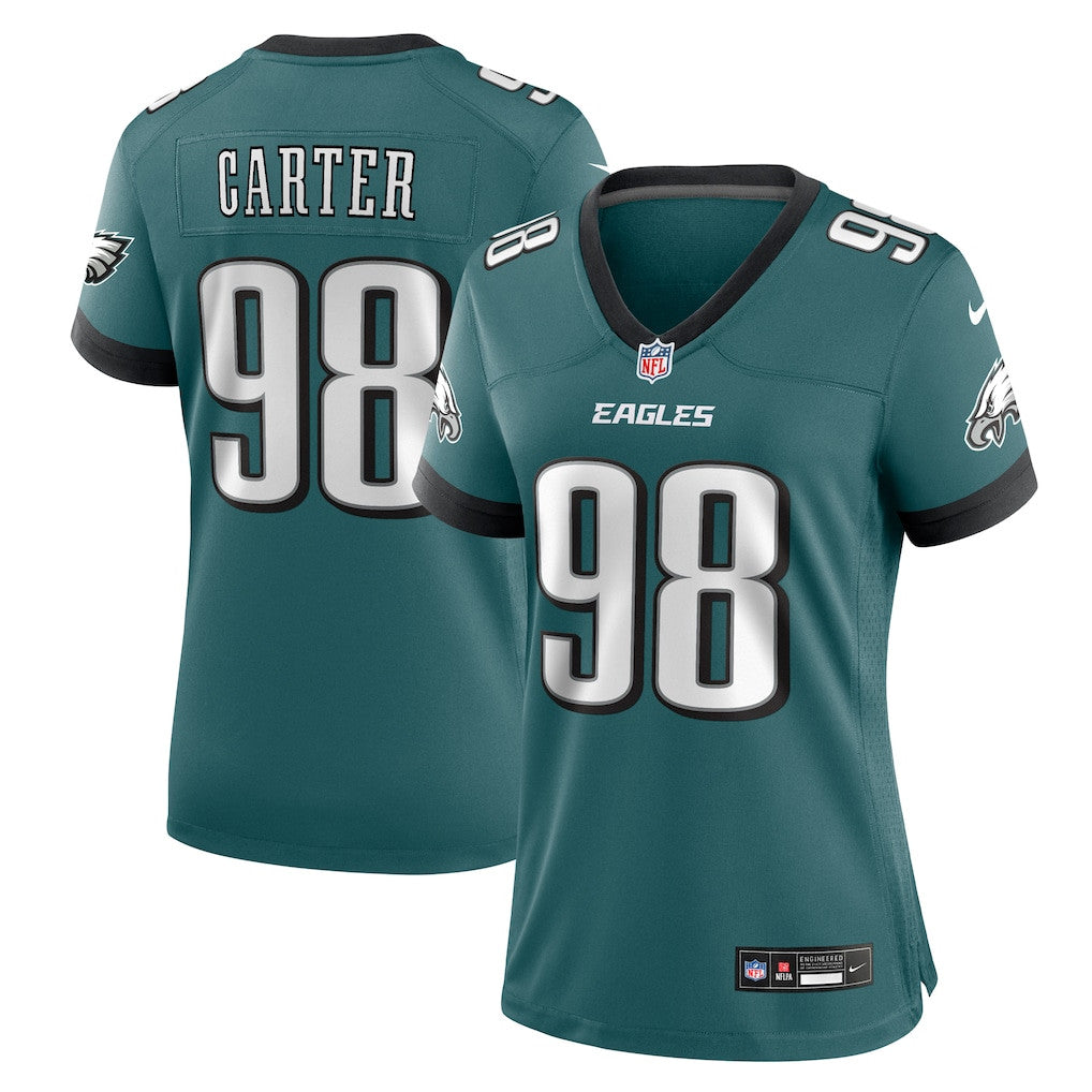 Jalen Carter 98 Philadelphia Eagles Women's Team Game Jersey - Midnight Green