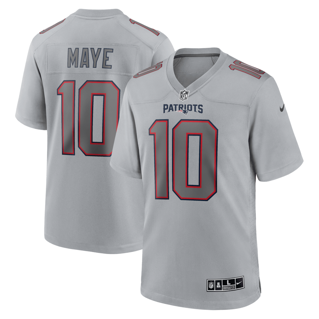 Drake Maye 10 New England Patriots Atmosphere Fashion Game Men Jersey - Gray
