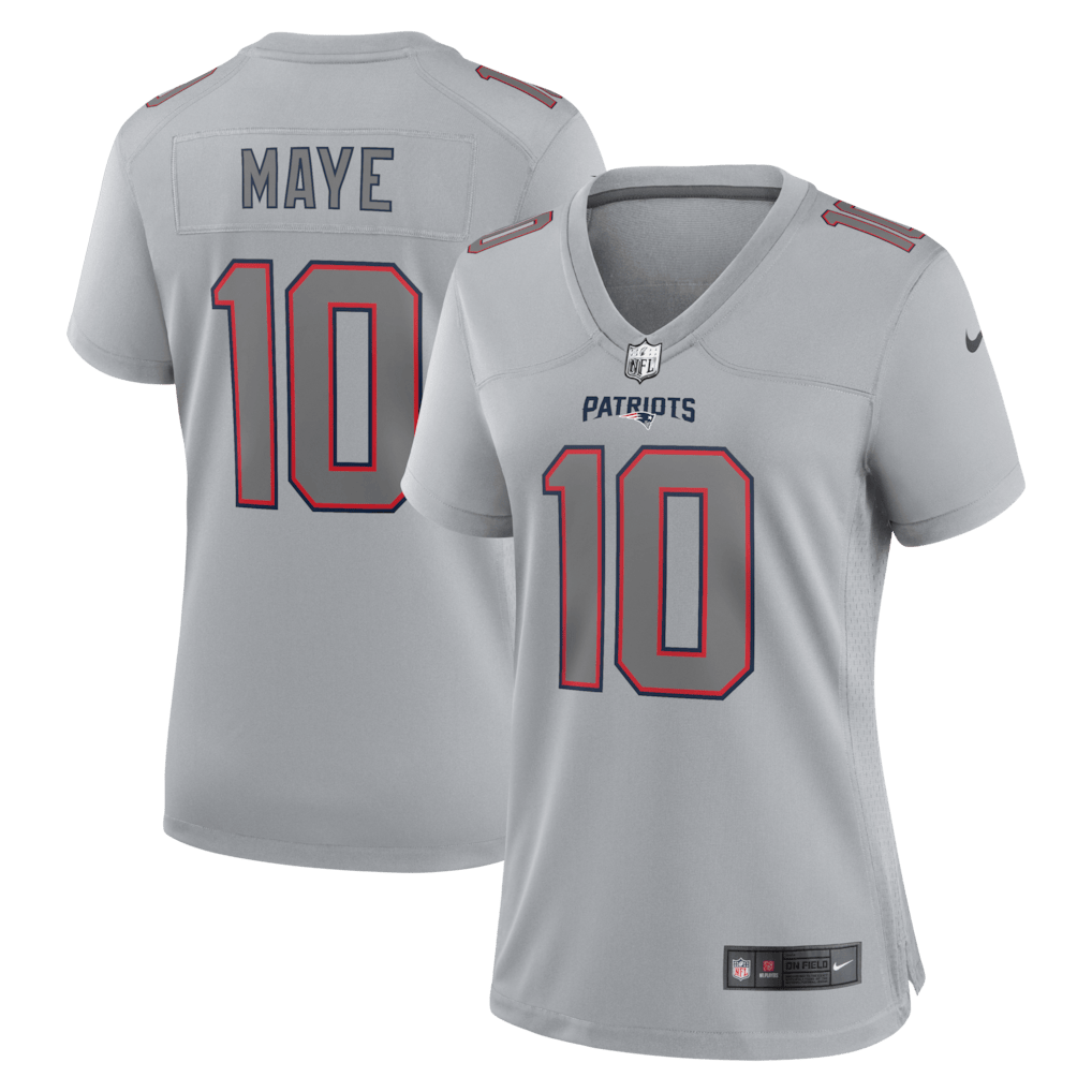 Drake Maye 10 New England Patriots Women's Fashion Atmosphere Fashion Game Jersey - Gray