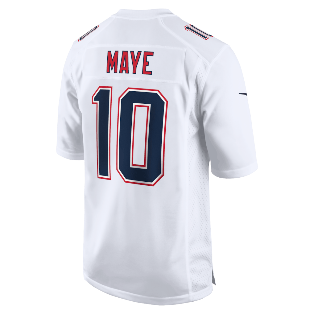 Drake Maye 10 New England Patriots Game Men Jersey - Tundra White