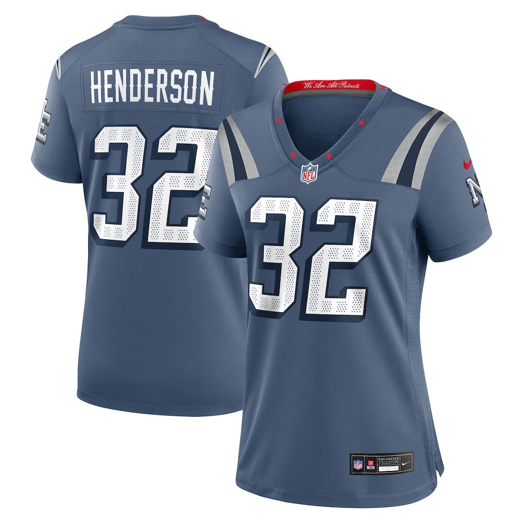TreVeyon Henderson 32 New England Patriots Women's 2025 Rivalries Collection Game Jersey - Storm Blue