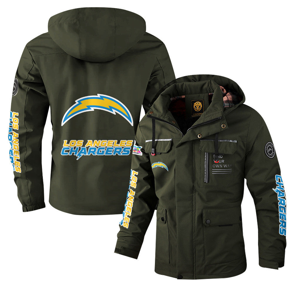 Los Angeles Chargers 2026 Super Bowl LX Army Green Parka Coat – Printed Logos
