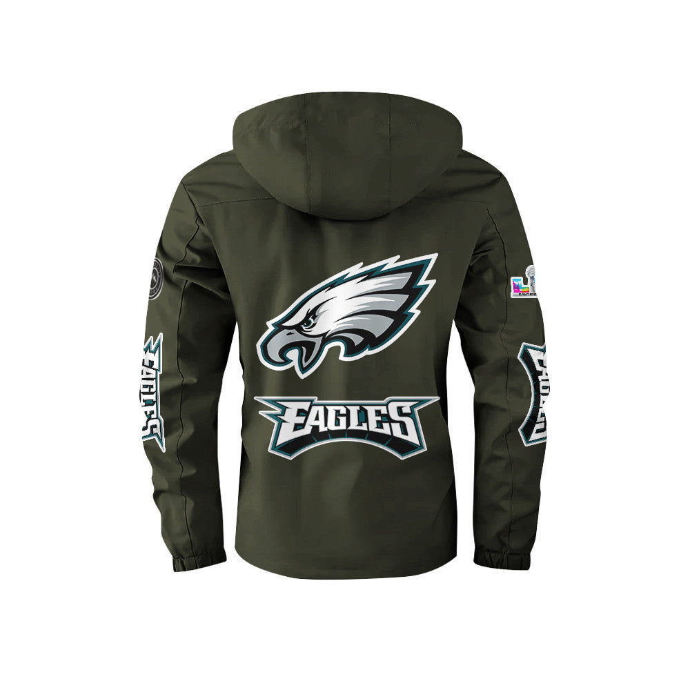 Philadelphia Eagles 2026 Super Bowl LX Army Green Parka Coat – Printed Logos