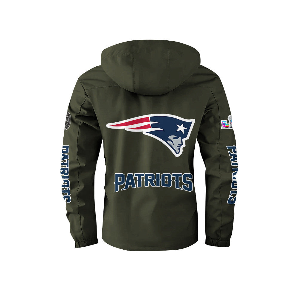 New England Patriots 2026 Super Bowl LX Army Green Parka Coat – Printed Logos