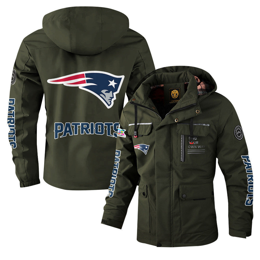 New England Patriots 2026 Super Bowl LX Army Green Parka Coat – Printed Logos