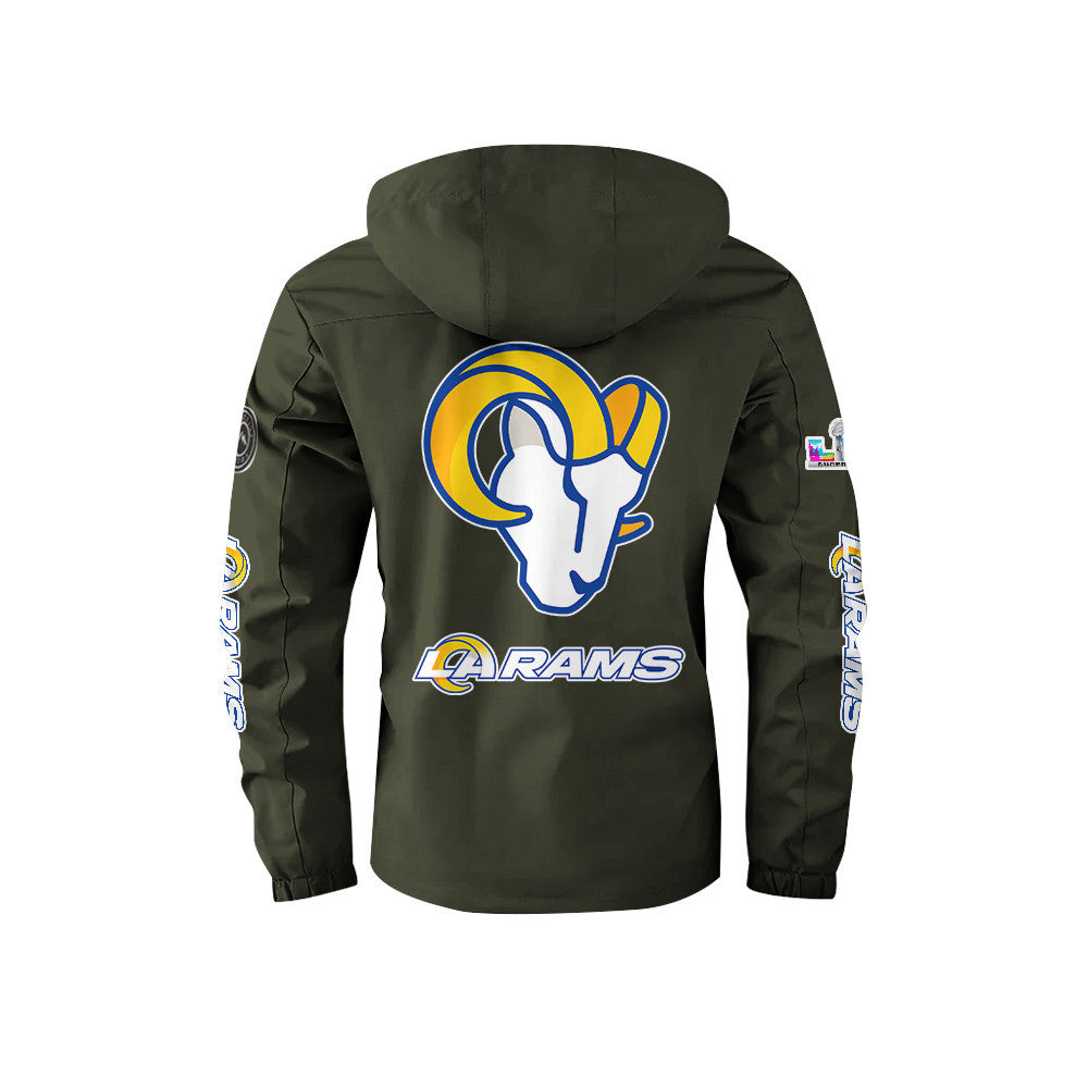 Los Angeles Rams 2026 Super Bowl LX Army Green Parka Coat – Printed Logos