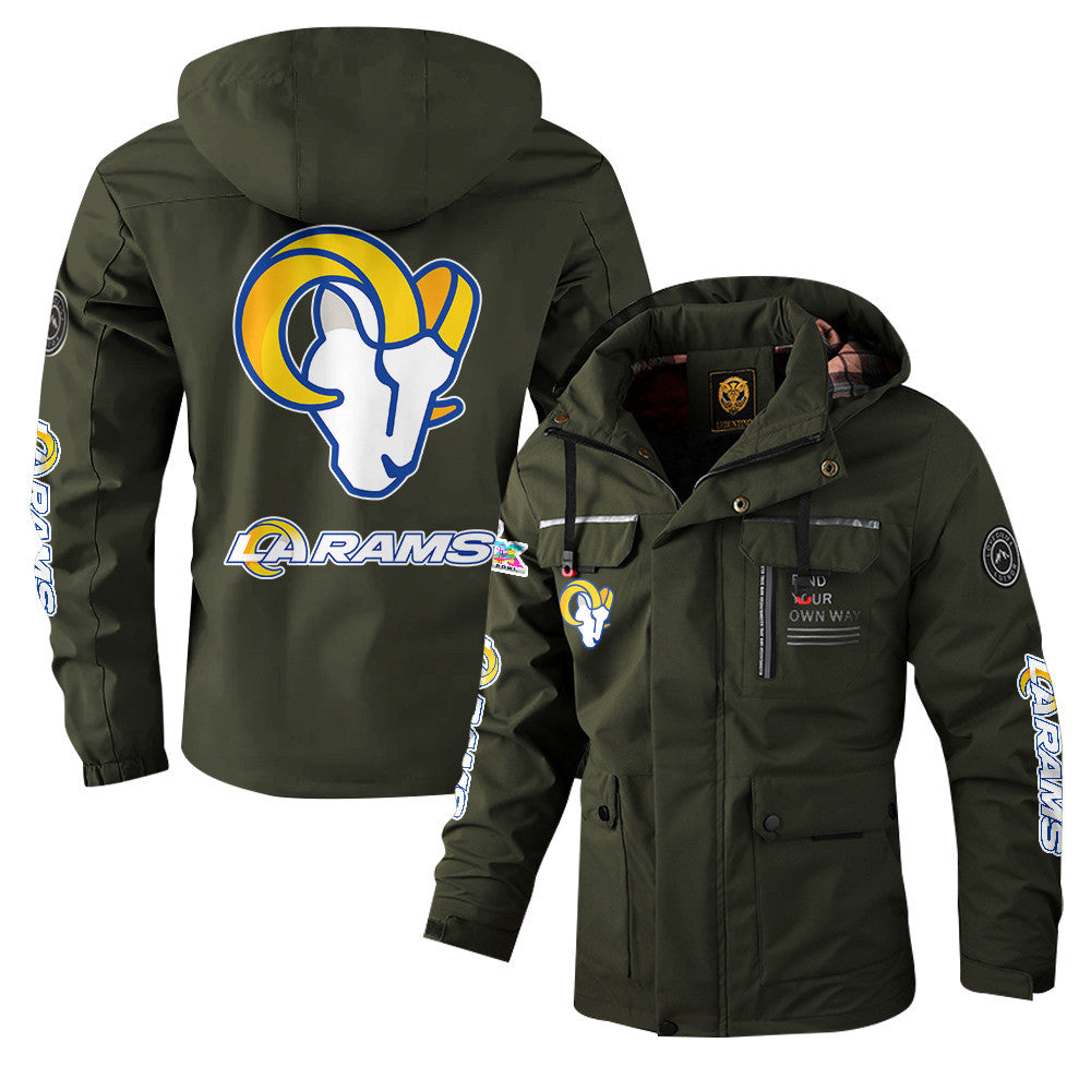 Los Angeles Rams 2026 Super Bowl LX Army Green Parka Coat – Printed Logos