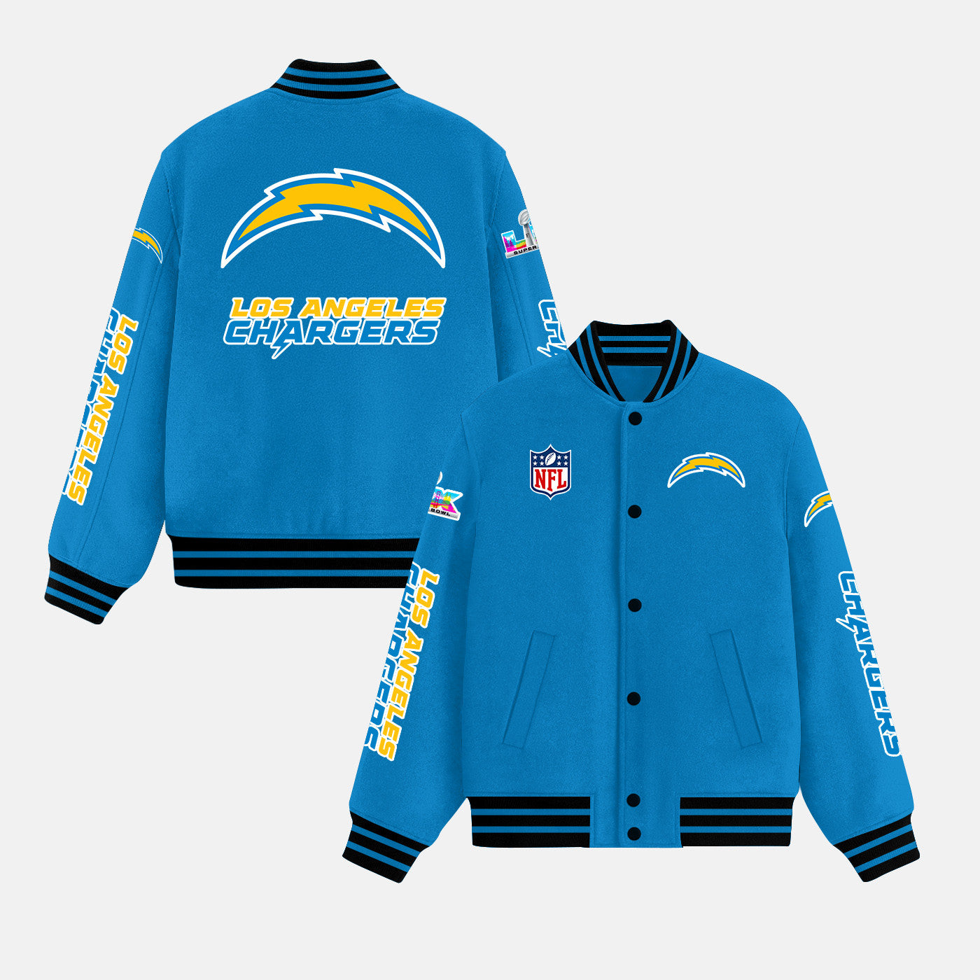 Los Angeles Chargers Varsity Jacket – Fully Embroidered Logos, Fan Edition