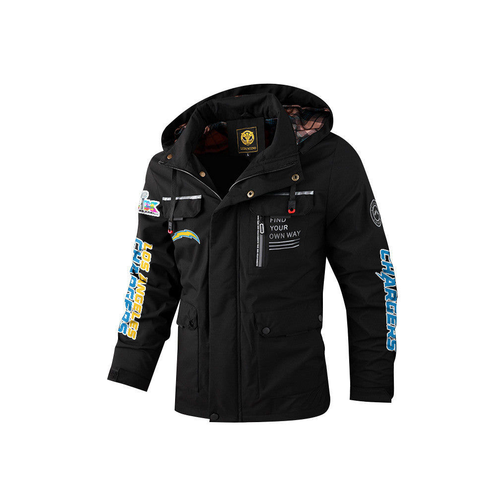 Los Angeles Chargers 2026 Super Bowl LX Black Parka Coat – Printed Logos