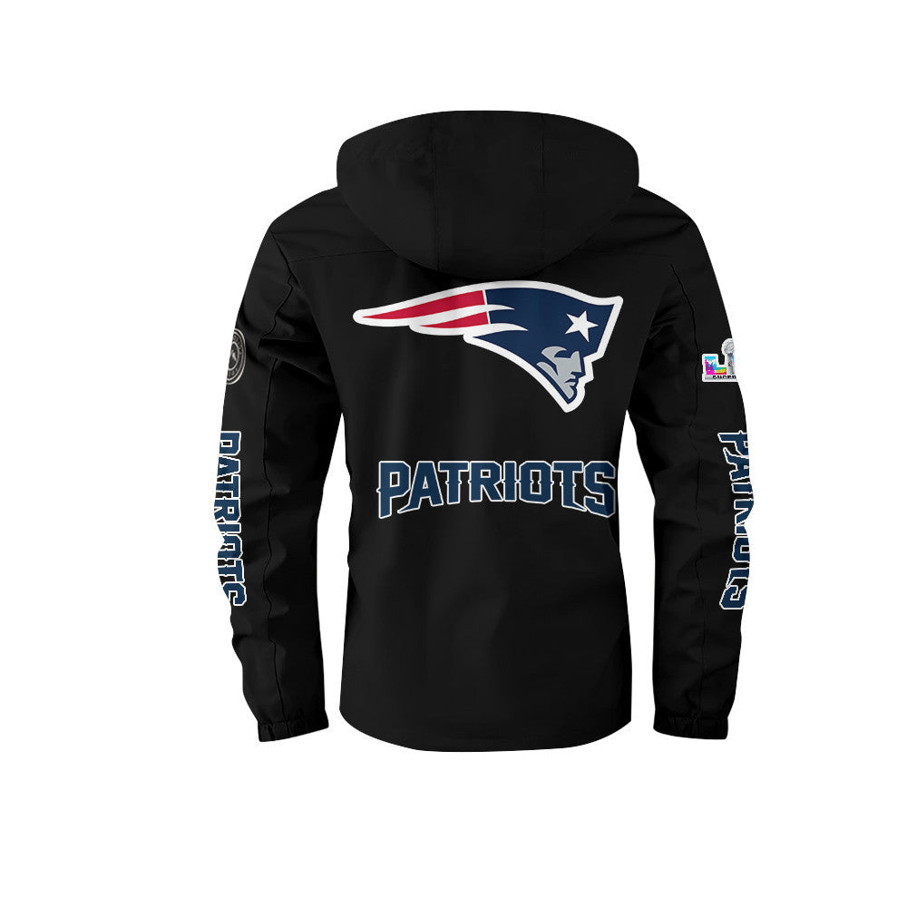 New England Patriots 2026 Super Bowl LX Black Parka Coat – Printed Logos